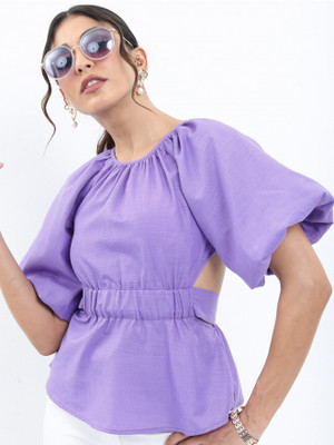 Tokyo Talkies Casual Solid Women Purple Top