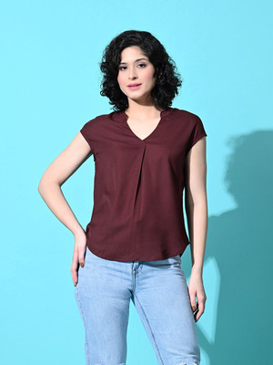 Raffaella Party Solid Women Brown Top