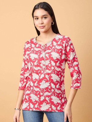 Neesh Casual Printed Women Red, Beige Top