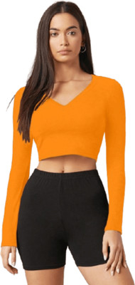 Aahwan Casual Solid Women Orange Top