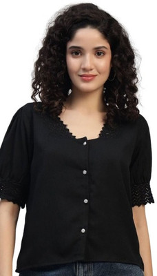 EDGELINE Casual Solid Women Black Top