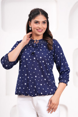 TRUSTED ENTERPRISES Casual Printed Women Dark Blue Top