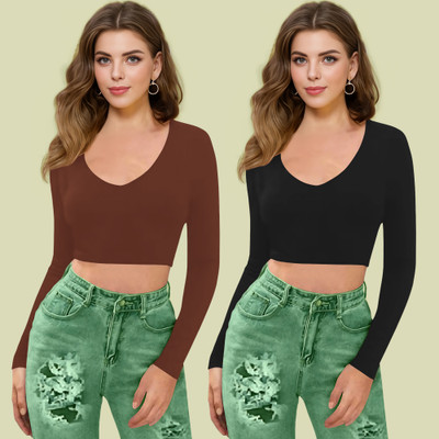 Maheshvi Casual Solid Women Black Top