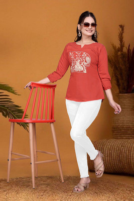 V3 FASHION Party Embroidered Women Orange Top