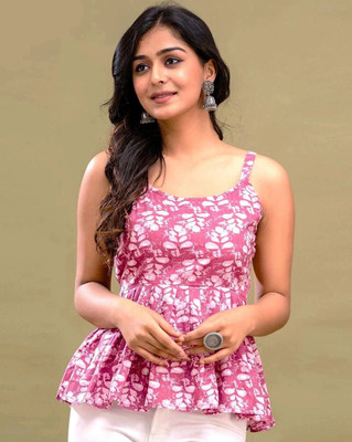 UNIFYFASHION Beach Wear Printed Women Pink, White Top