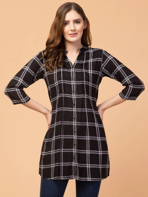 HouseOfCommon Casual Checkered Women Black Top