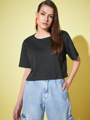 GUTI Casual Solid Women Black Top