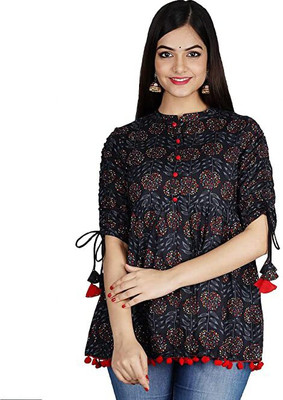 Sundar Dhage Casual Printed Women Black Top