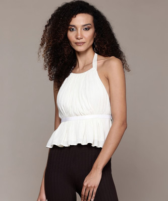 bebe Casual Solid Women White Top