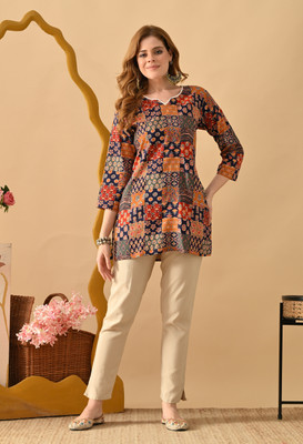 DY FAB Casual Printed, Floral Print, Geometric Print Women Multicolor Top