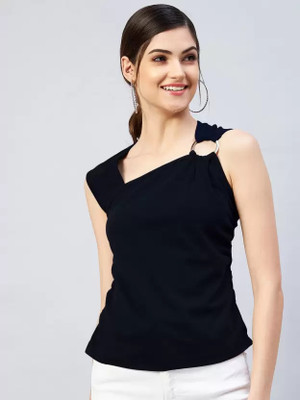 Moshe Casual Solid Women Black Top