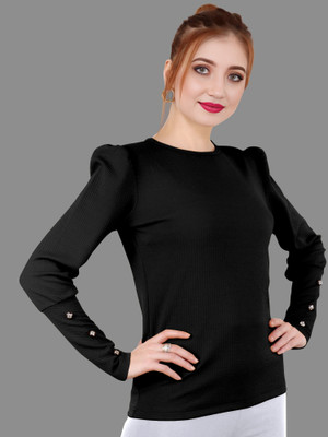 LADY SHOPI Casual Solid Women Black Top