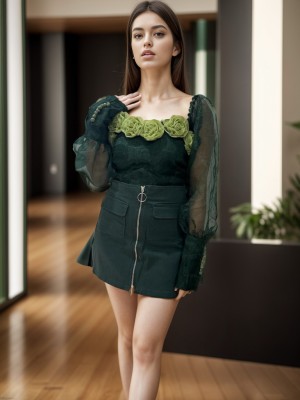 ziyeberry Casual Solid Women Dark Green Top