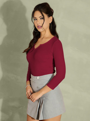 NAVYANKAA Casual Solid Women Maroon Top