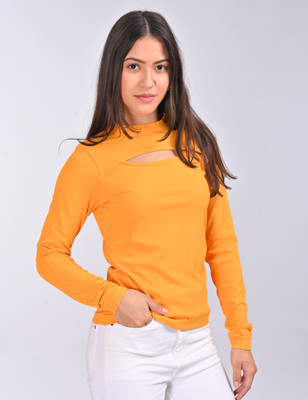 Mazegirl Casual Solid Women Orange Top