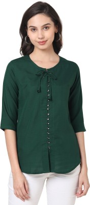 GO.4.IT Casual Solid Women Dark Green Top