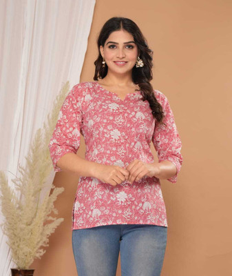 Pooja Creation Casual Floral Print Women Pink Top