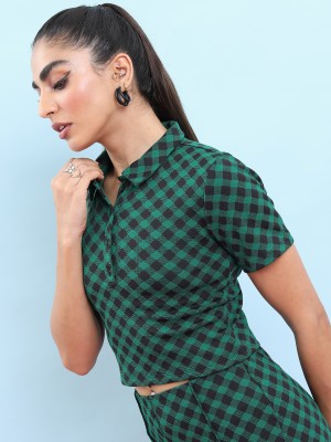 Tokyo Talkies Casual Checkered Women Black, Green Top