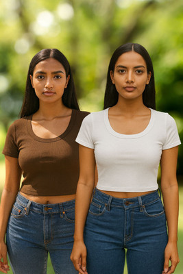 MEGHA Casual Self Design Women Brown, White Top