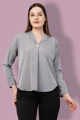 Glitter Fashion Formal Solid Women Grey Top
