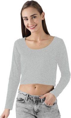 THE BLAZZE Casual Solid Women Grey Top