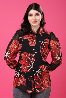 FASHIONS 360 Casual Floral Print Women Black Top