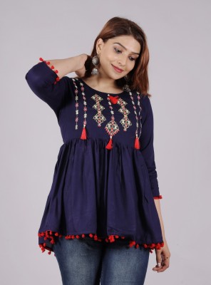 Nirmala fashion Casual Embroidered Women Dark Blue Top