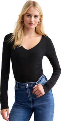 SIGHTBOMB Casual Solid Women Black Top