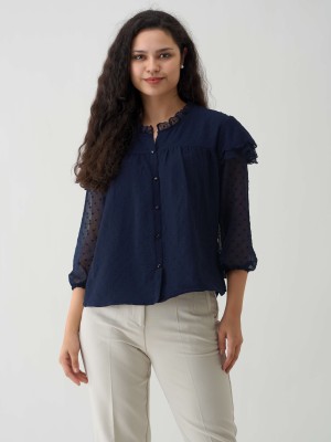 AASK Casual Self Design Women Dark Blue Top