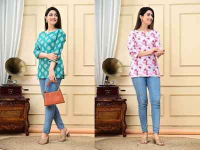 nikhil Casual Printed Women White, Green Top