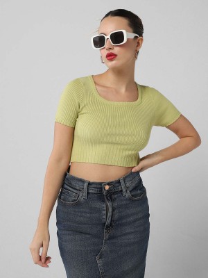 Showoff Casual Solid Women Green Top