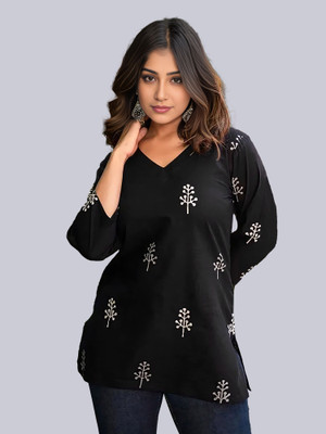 NAVYANKAA Women Printed Straight Kurta(Black)