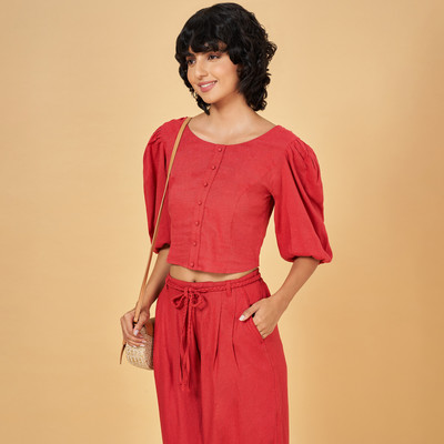 Honey By Pantaloons Casual Solid Women Red Top