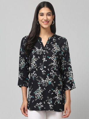 TrendieCreation Casual Floral Print Women Black, White Top