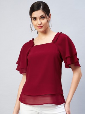 RARE Casual Solid Women Maroon Top