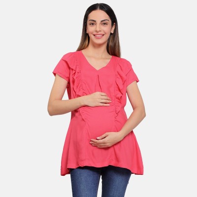 MINI KLUB Casual Solid Women Pink Top