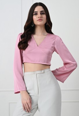 Pandorna Casual Solid Women Pink Top