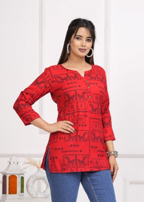 Dinru Casual Graphic Print Women Red Top