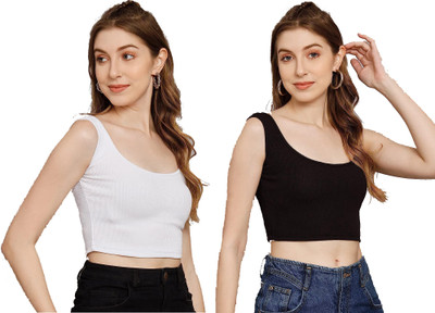 PINOVO Casual Solid Women Black, White Top