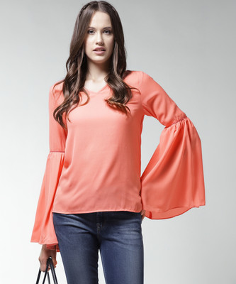 Zoie Casual Solid Women Orange Top