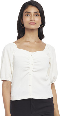 Honey By Pantaloons Casual Solid Women White Top
