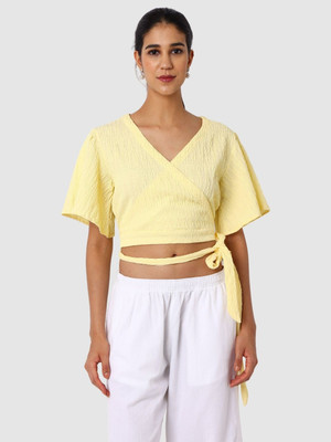 Freehand by The Indian Garage Co. Casual Self Design Women Yellow Top