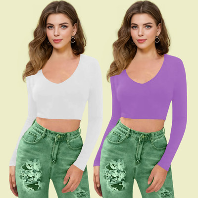 Dream Beauty Fashion Casual Solid Women Purple, White Top