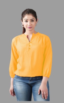 himanc Casual Self Design Women Yellow Top