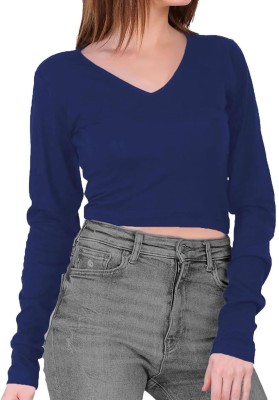 THE BLAZZE Casual Solid Women Dark Blue Top