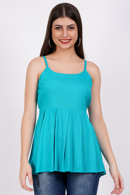 Majestykart Casual Solid Women Blue Top