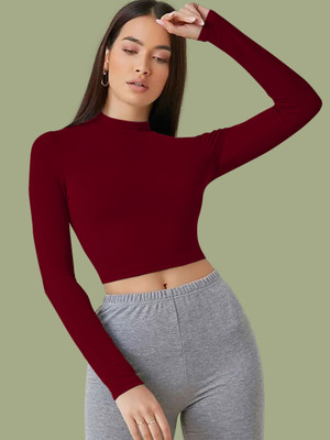 Kashonaa Casual Solid Women Maroon Top