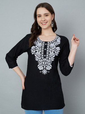 Trend Level Casual Embroidered Women Black, White Top