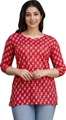 The Shiman Collection Women Printed Straight Kurta(Red)