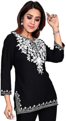 Trendmayur Casual Embroidered Women Black Top